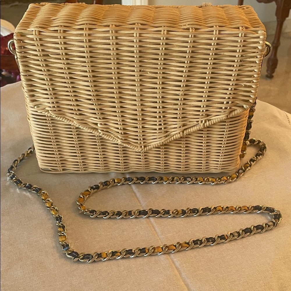 Tan Woven Bag with Removable Chain Strap